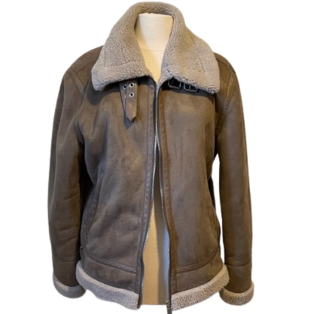 Zara Faux Suede & Shearling Aviator Coat Size Large